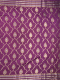 Raw mango fancy saree wine color allover zari weaves & zari border with brocade pallu and attached blouse