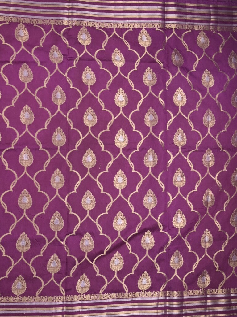 Raw mango fancy saree wine color allover zari weaves & zari border with brocade pallu and attached blouse