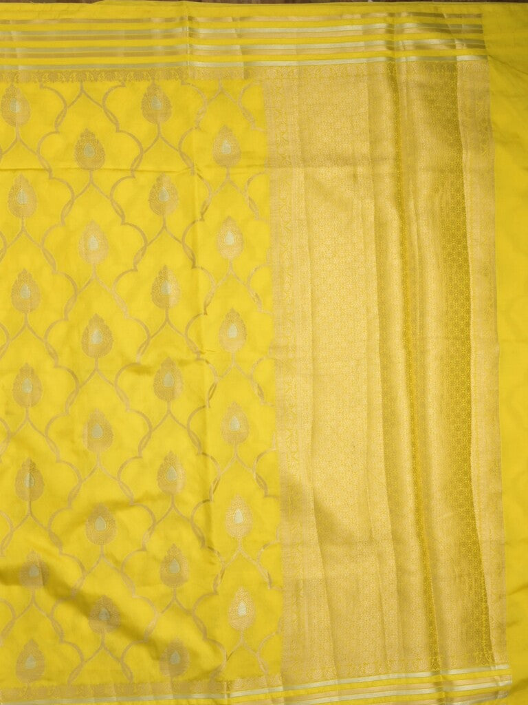 Raw mango fancy saree lemon yellow color allover zari weaves & zari border with brocade pallu and attached blouse