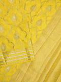 Raw mango fancy saree lemon yellow color allover zari weaves & zari border with brocade pallu and attached blouse