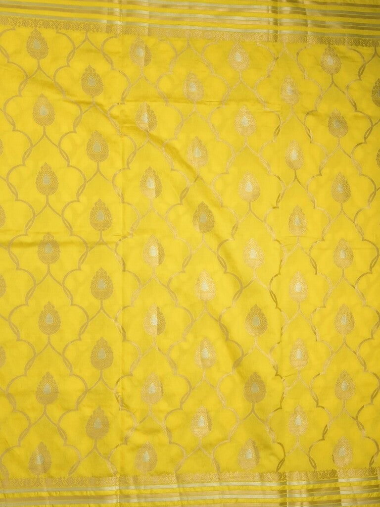 Raw mango fancy saree lemon yellow color allover zari weaves & zari border with brocade pallu and attached blouse