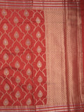 Raw mango fancy saree red color allover zari weaves & zari border with brocade pallu and attached blouse
