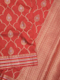 Raw mango fancy saree red color allover zari weaves & zari border with brocade pallu and attached blouse