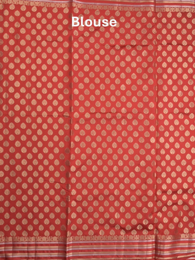 Raw mango fancy saree red color allover zari weaves & zari border with brocade pallu and attached blouse