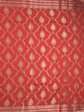 Raw mango fancy saree red color allover zari weaves & zari border with brocade pallu and attached blouse