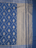 Raw mango fancy saree royal blue color allover zari weaves & zari border with brocade pallu and attached blouse
