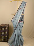 Lenin tissue embroidered fancy saree in light blue color with embroidery pallu and matching blouse