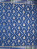 Raw mango fancy saree royal blue color allover zari weaves & zari border with brocade pallu and attached blouse