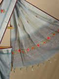 Lenin tissue embroidered fancy saree in light blue color with embroidery pallu and matching blouse