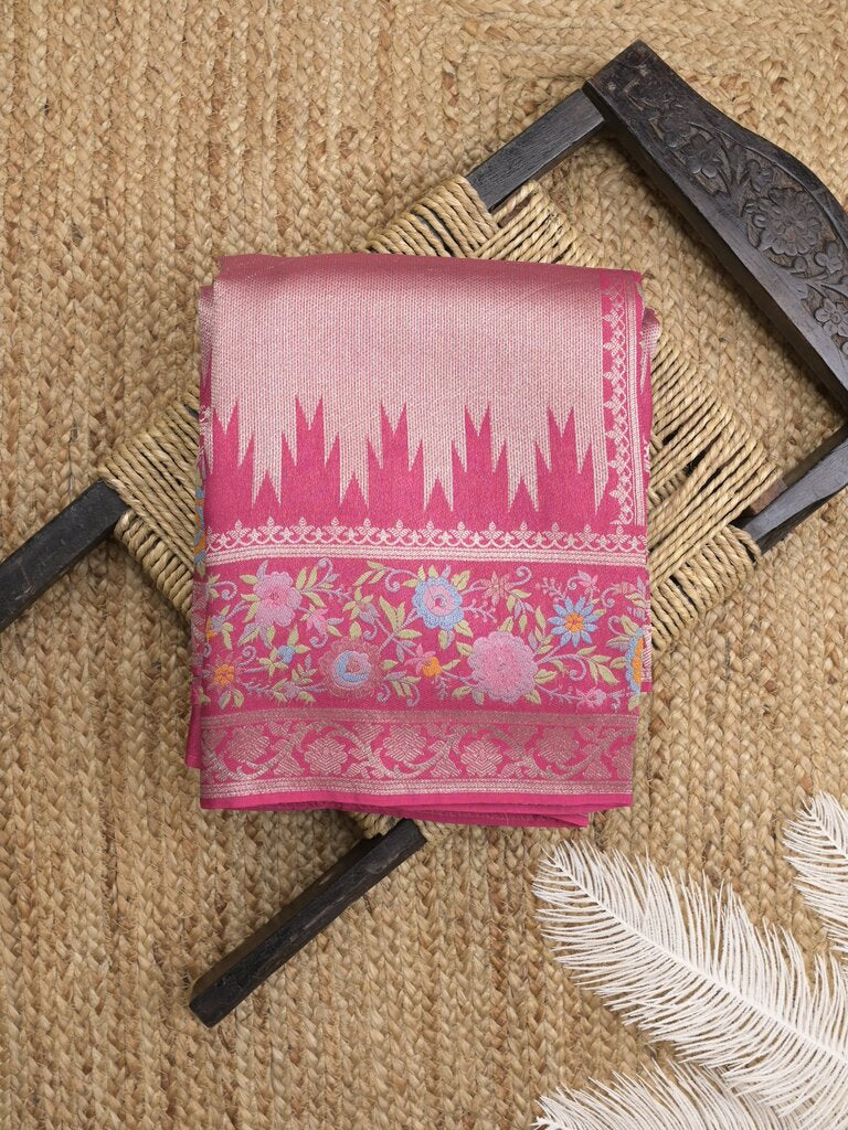 Banaras tissue pattu saree for women | Baby pink | zari border | Party wear