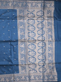 Maheshwari fancy saree royal blue color allover zari motifs & zari border with rich pallu and plain blouse