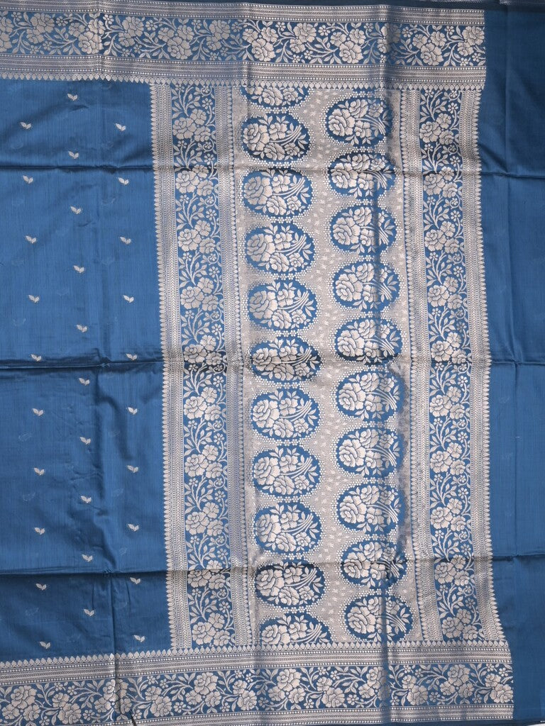 Maheshwari fancy saree royal blue color allover zari motifs & zari border with rich pallu and plain blouse