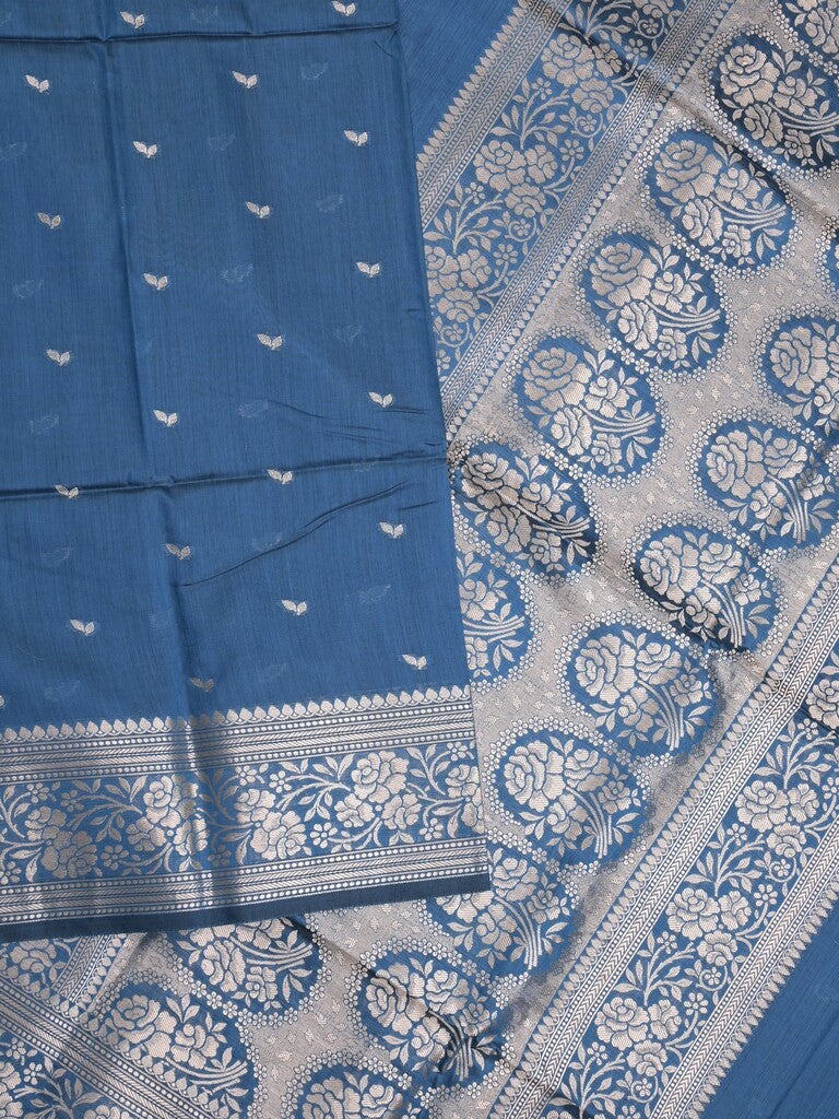 Maheshwari fancy saree royal blue color allover zari motifs & zari border with rich pallu and plain blouse