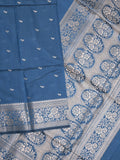 Maheshwari fancy saree royal blue color allover zari motifs & zari border with rich pallu and plain blouse
