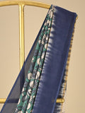 Kalamkari silk saree in blue, featuring a contrast color border and plain matching blouse