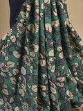 Kalamkari silk saree in blue, featuring a contrast color border and plain matching blouse