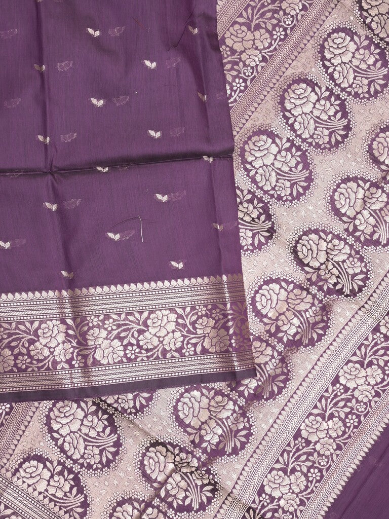 Maheshwari fancy saree violet color allover zari motifs & zari border with rich pallu and plain blouse
