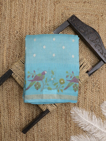 Kora tissue fancy saree for women | sky blue | zari border | party wear