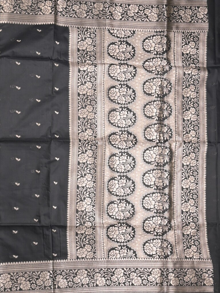 Maheshwari fancy saree black color allover zari motifs & zari border with rich pallu and plain blouse
