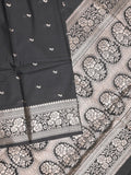 Maheshwari fancy saree black color allover zari motifs & zari border with rich pallu and plain blouse
