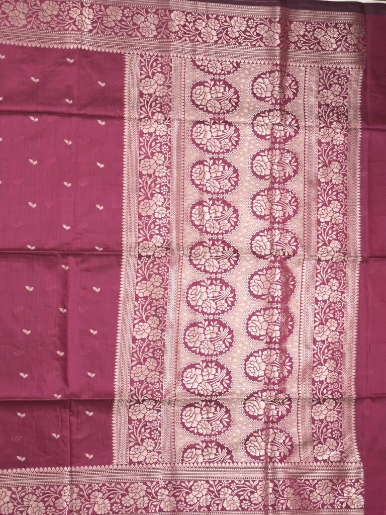 Maheshwari fancy saree dark magenta color allover zari motifs & zari border with rich pallu and plain blouse