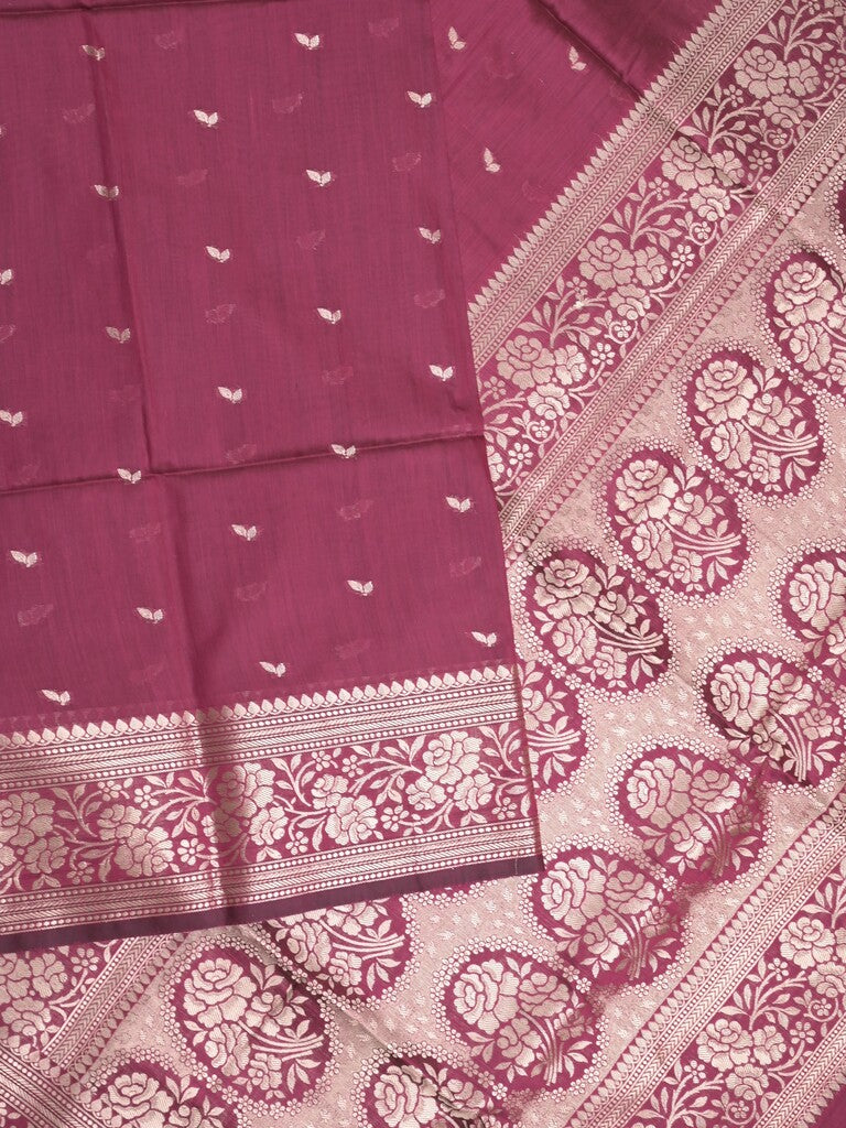 Maheshwari fancy saree dark magenta color allover zari motifs & zari border with rich pallu and plain blouse