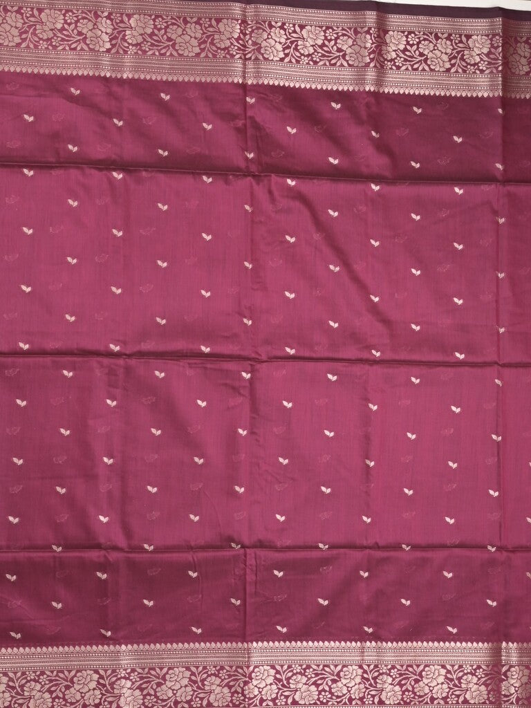Maheshwari fancy saree dark magenta color allover zari motifs & zari border with rich pallu and plain blouse