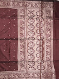 Maheshwari fancy saree brown color allover zari motifs & zari border with rich pallu and plain blouse
