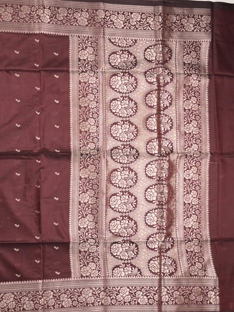 Maheshwari fancy saree brown color allover zari motifs & zari border with rich pallu and plain blouse