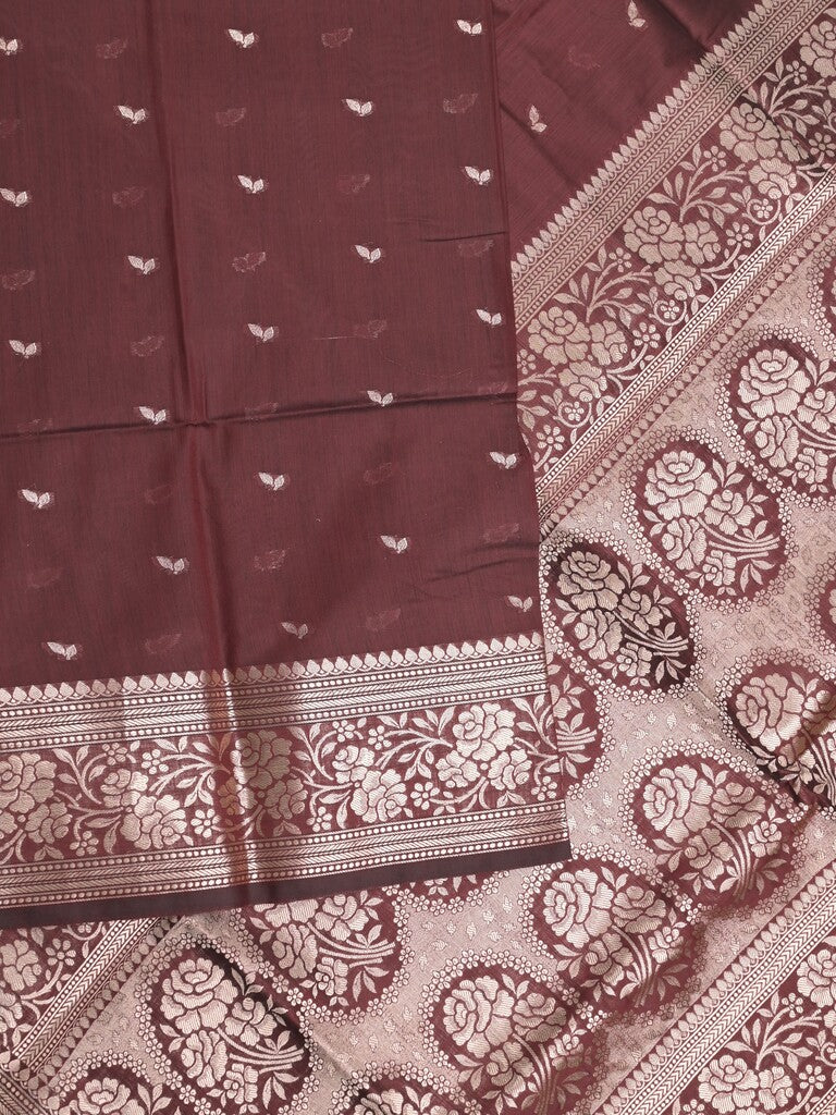 Maheshwari fancy saree brown color allover zari motifs & zari border with rich pallu and plain blouse