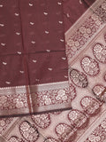 Maheshwari fancy saree brown color allover zari motifs & zari border with rich pallu and plain blouse