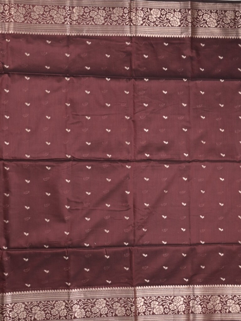 Maheshwari fancy saree brown color allover zari motifs & zari border with rich pallu and plain blouse