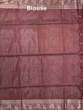 Maheshwari fancy saree brown color allover zari motifs & zari border with rich pallu and plain blouse
