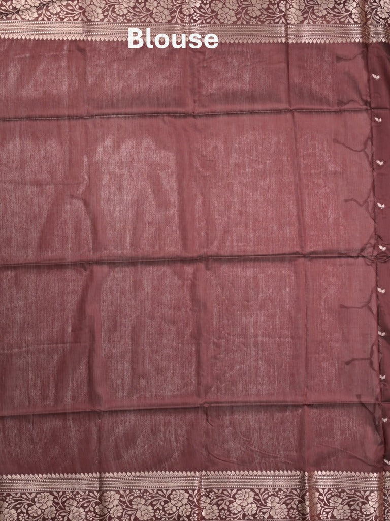 Maheshwari fancy saree brown color allover zari motifs & zari border with rich pallu and plain blouse