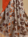Kalamkari silk saree in white, featuring a contrast color border and plain matching blouse