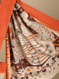 Kalamkari silk saree in white, featuring a contrast color border and plain matching blouse