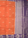 Tabby silk fancy saree orange color allover zari motifs & zari border with rich pallu and contrast blouse
