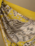 Kalamkari silk saree in brown, featuring a contrast color border and plain matching blouse