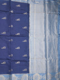 Tabby silk fancy saree royal blue color allover zari motifs & zari border with rich pallu and contrast blouse