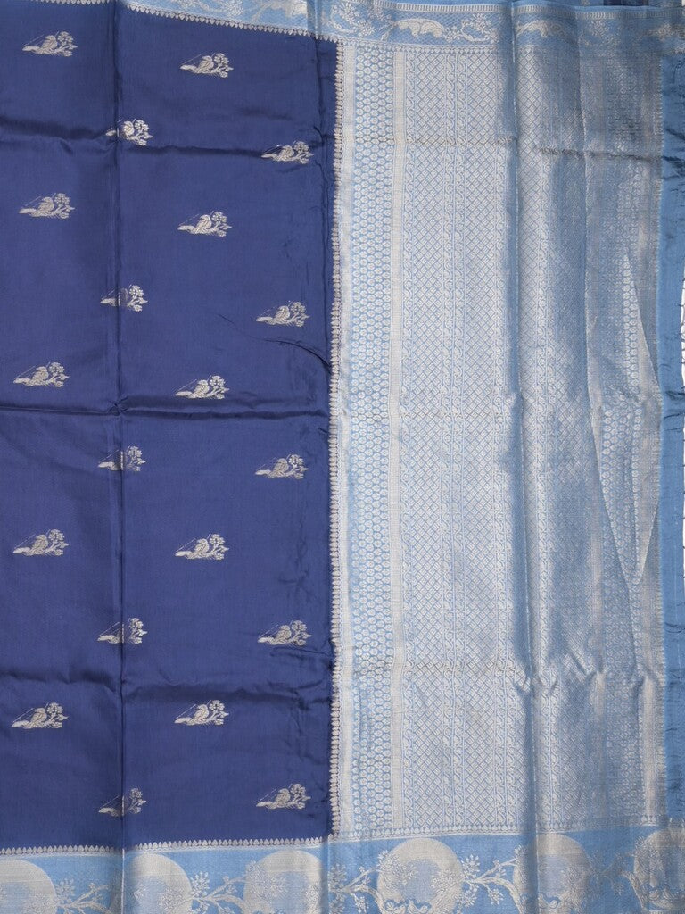 Tabby silk fancy saree royal blue color allover zari motifs & zari border with rich pallu and contrast blouse