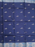 Tabby silk fancy saree royal blue color allover zari motifs & zari border with rich pallu and contrast blouse