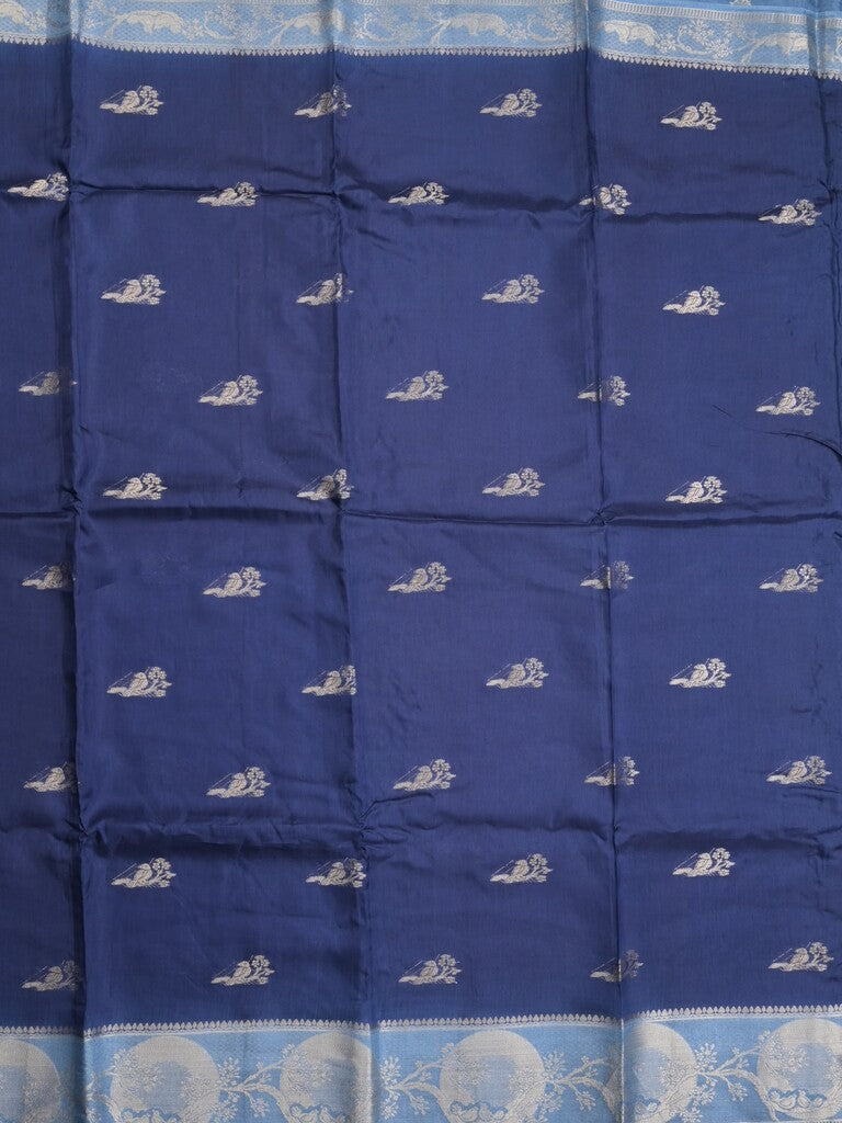 Tabby silk fancy saree royal blue color allover zari motifs & zari border with rich pallu and contrast blouse