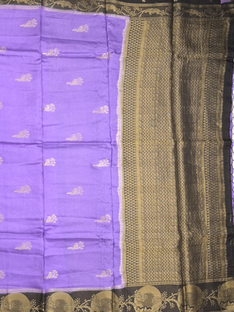 Tabby silk fancy saree lavender color allover zari motifs & zari border with rich pallu and contrast blouse