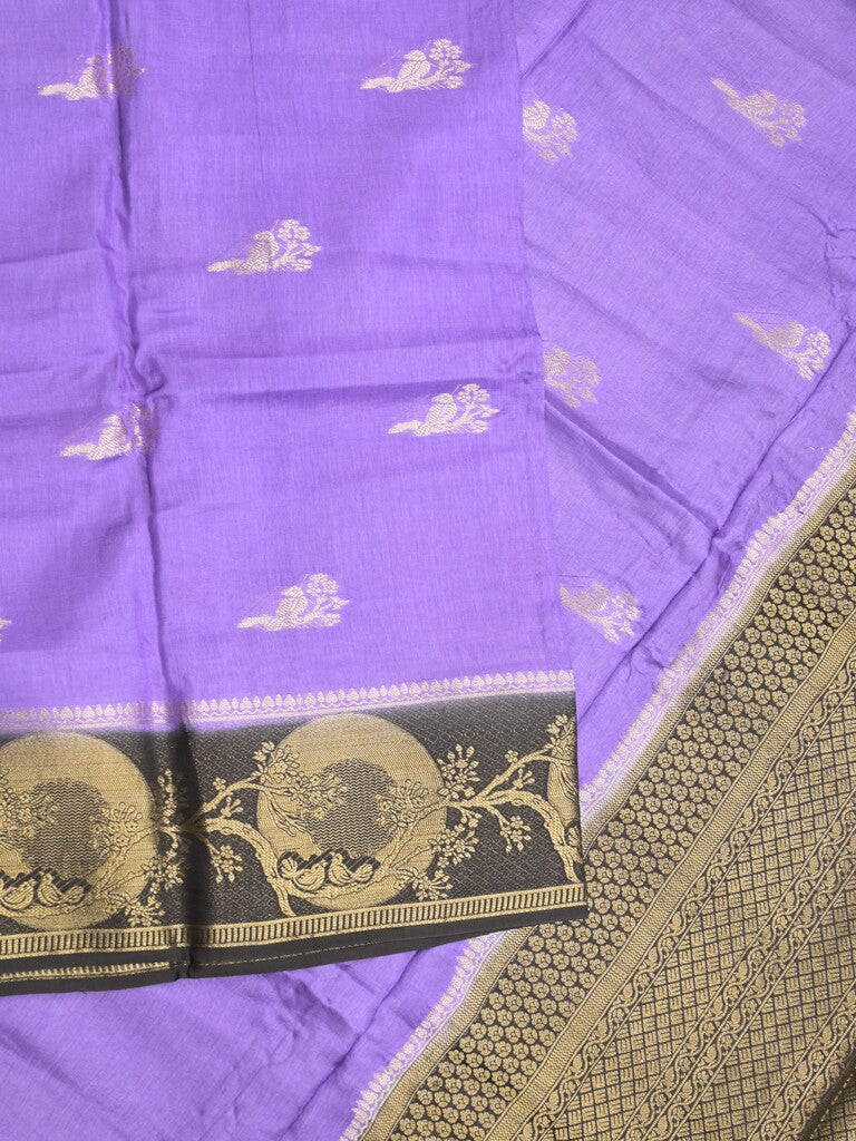 Tabby silk fancy saree lavender color allover zari motifs & zari border with rich pallu and contrast blouse