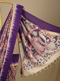 Kalamkari silk saree in onion pink, featuring a contrast color border and plain matching blouse