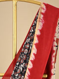 Kalamkari silk saree in black, featuring a contrast color border and plain matching blouse