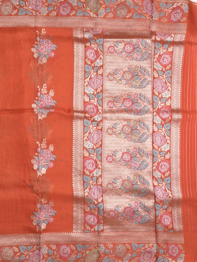 Pure organza fancy saree for women | Orange | Zari border | Party wear