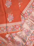 Pure organza fancy saree for women | Orange | Zari border | Party wear