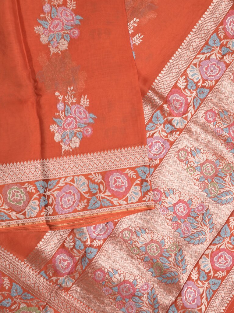 Pure organza fancy saree for women | Orange | Zari border | Party wear