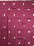 Maheshwari fancy saree magenta color allover zari motifs & zari border with zari pallu and plain blouse